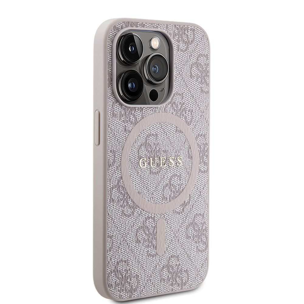 Husa Guess iPhone 15 Pro Max 4G Collection Leather MagSafe, roz