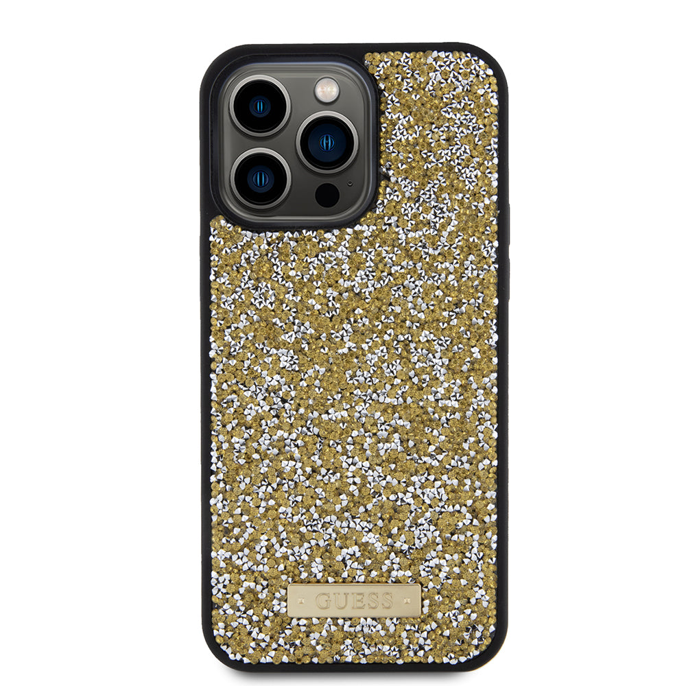 Husa originala Guess iPhone 15 Pro Max Rhinestone Metal Logo, galben