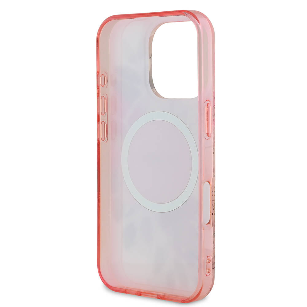 Husa iPhone 16 Pro originala Guess IML Flower & Tonal Circle MagSafe, roz