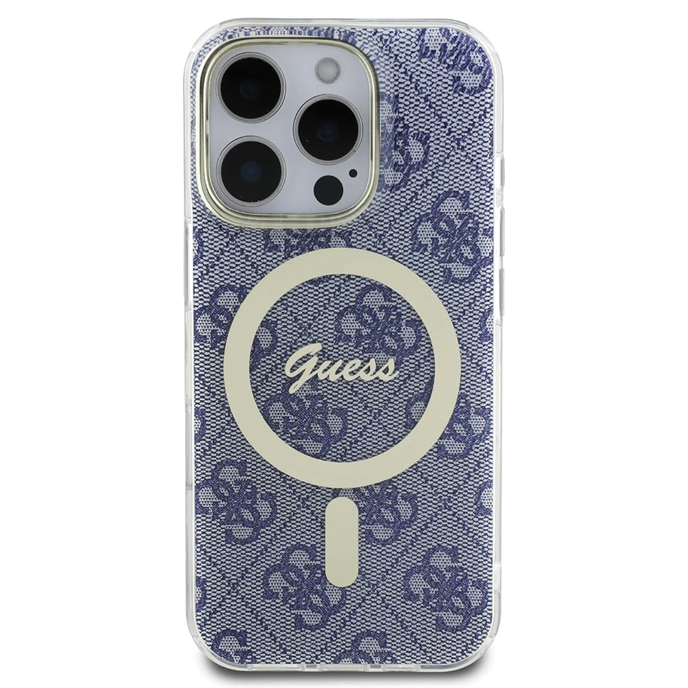 Husa iPhone 16 Pro originala Guess IML 4G MagSafe, albastru