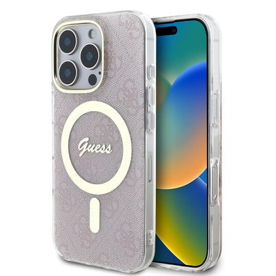 Husa iPhone 16 Pro originala Guess IML 4G MagSafe, roz