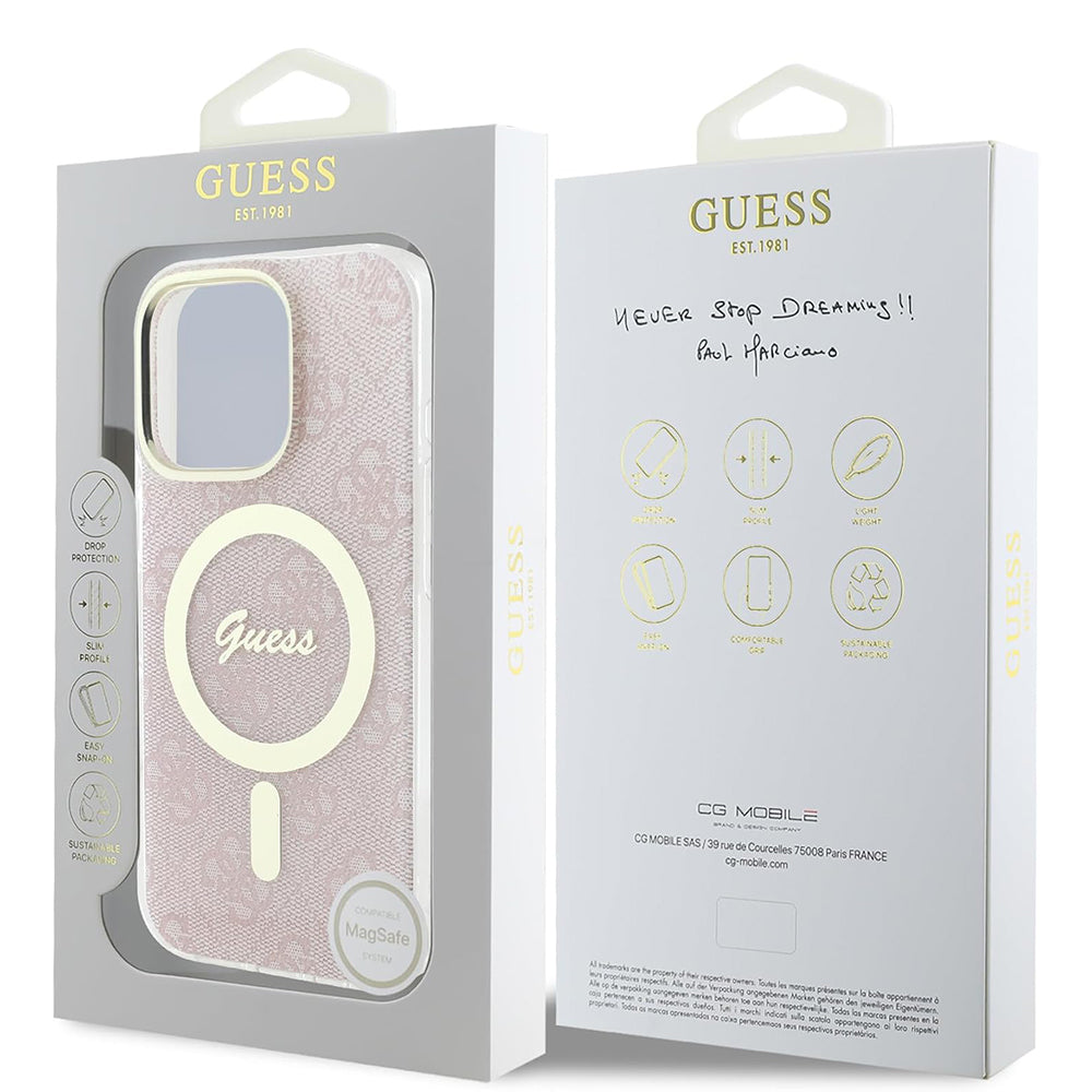 Husa iPhone 16 Pro originala Guess IML 4G MagSafe, roz