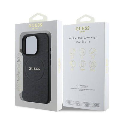 Husa iPhone 16 Pro Guess Grained Gold Ring MagSafe, negru