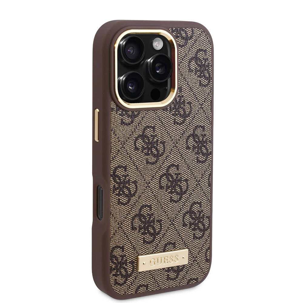 Husa originala Guess iPhone 16 Pro Hardcase 4G Logo Plate MagSafe, maro