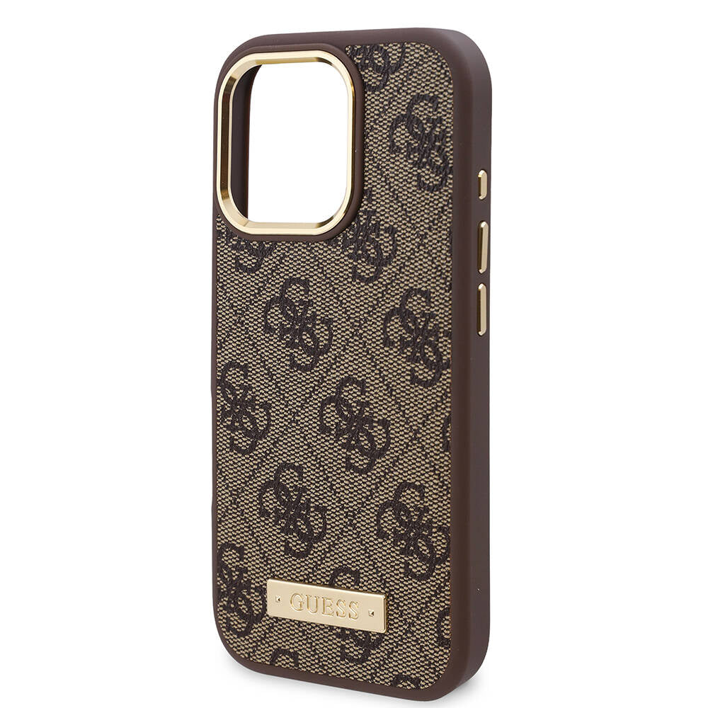 Husa originala Guess iPhone 16 Pro Hardcase 4G Logo Plate MagSafe, maro