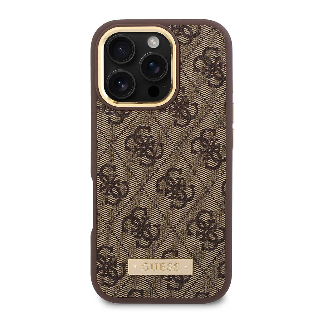 Husa originala Guess iPhone 16 Pro Hardcase 4G Logo Plate MagSafe, maro