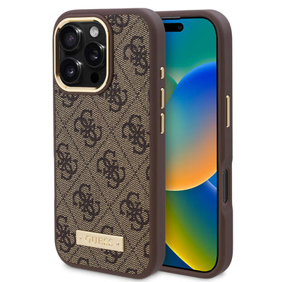 Husa originala Guess iPhone 16 Pro Hardcase 4G Logo Plate MagSafe, maro