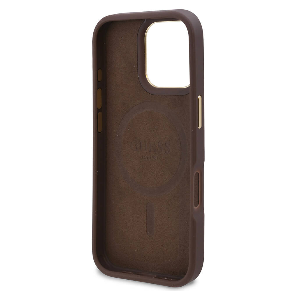 Husa originala Guess iPhone 16 Pro Hardcase 4G Logo Plate MagSafe, maro