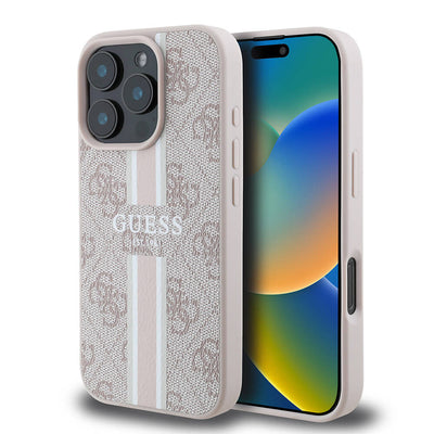 Husa originala Guess iPhone 16 Pro Hardcase 4G Printed Stripes MagSafe, roz
