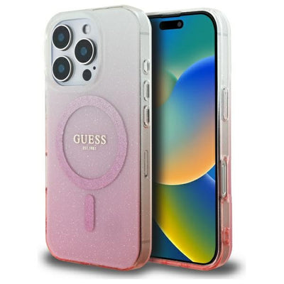 Husa iPhone 16 Pro originala Guess IML Glitter Gradient MagSafe, roz