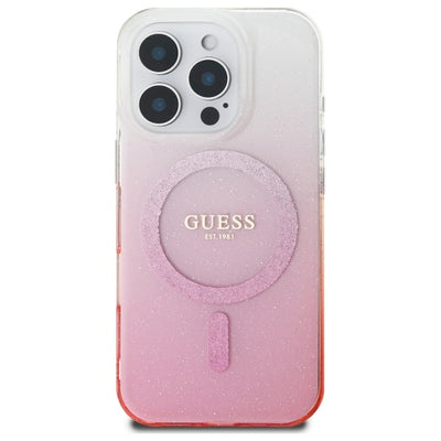 Husa iPhone 16 Pro originala Guess IML Glitter Gradient MagSafe, roz