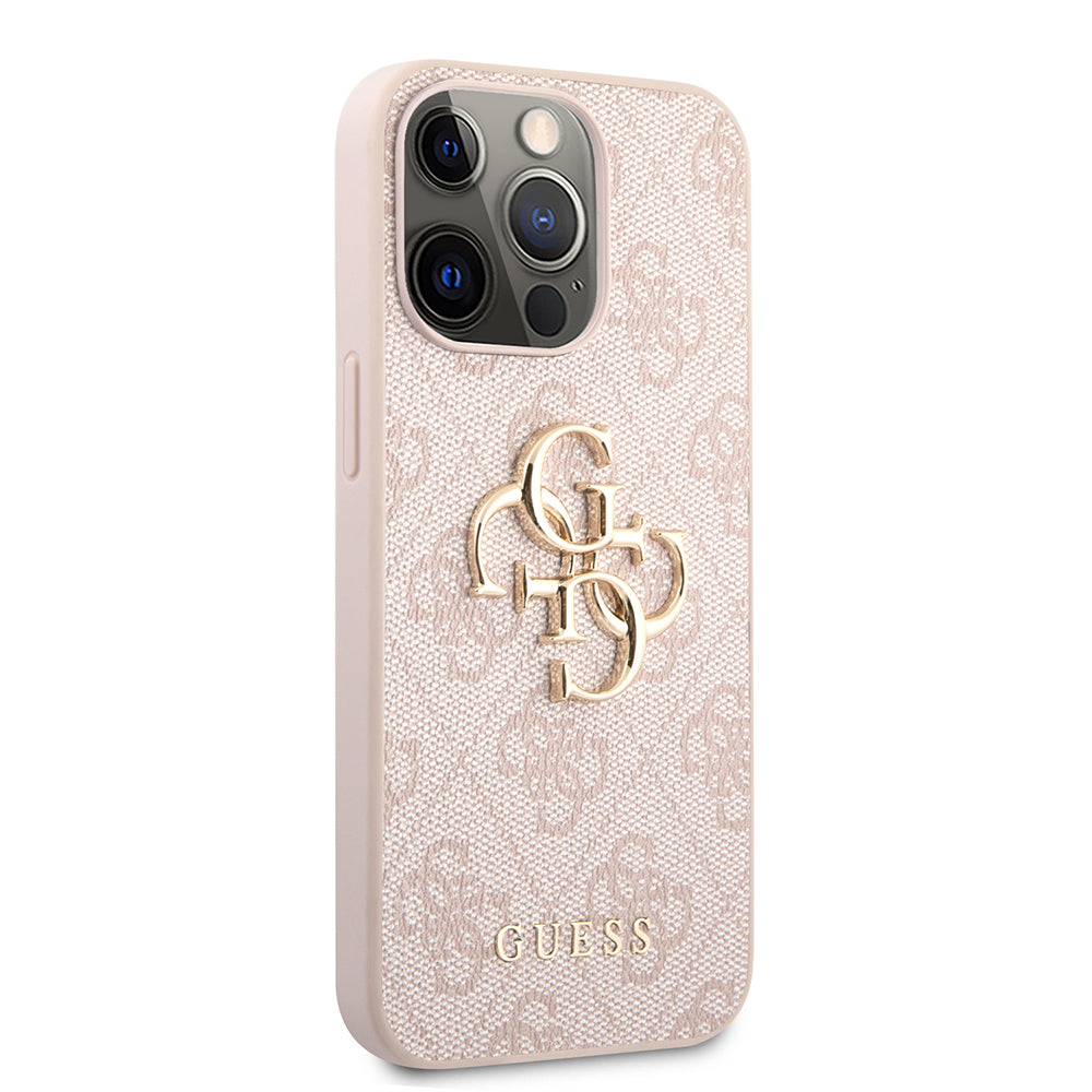 Husa iPhone 13 Pro Guess Leather 4G Metal Logo, roz
