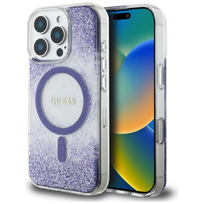 Husa originala Guess iPhone 16 Pro Hardcase Resin Bottom Glitter MagSafe, mov