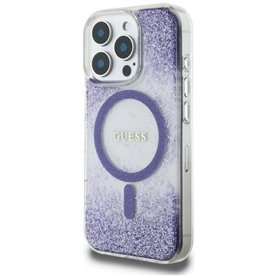 Husa originala Guess iPhone 16 Pro Hardcase Resin Bottom Glitter MagSafe, mov