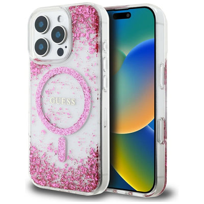 Husa originala Guess iPhone 16 Pro Hardcase Resin Bottom Glitter MagSafe, roz