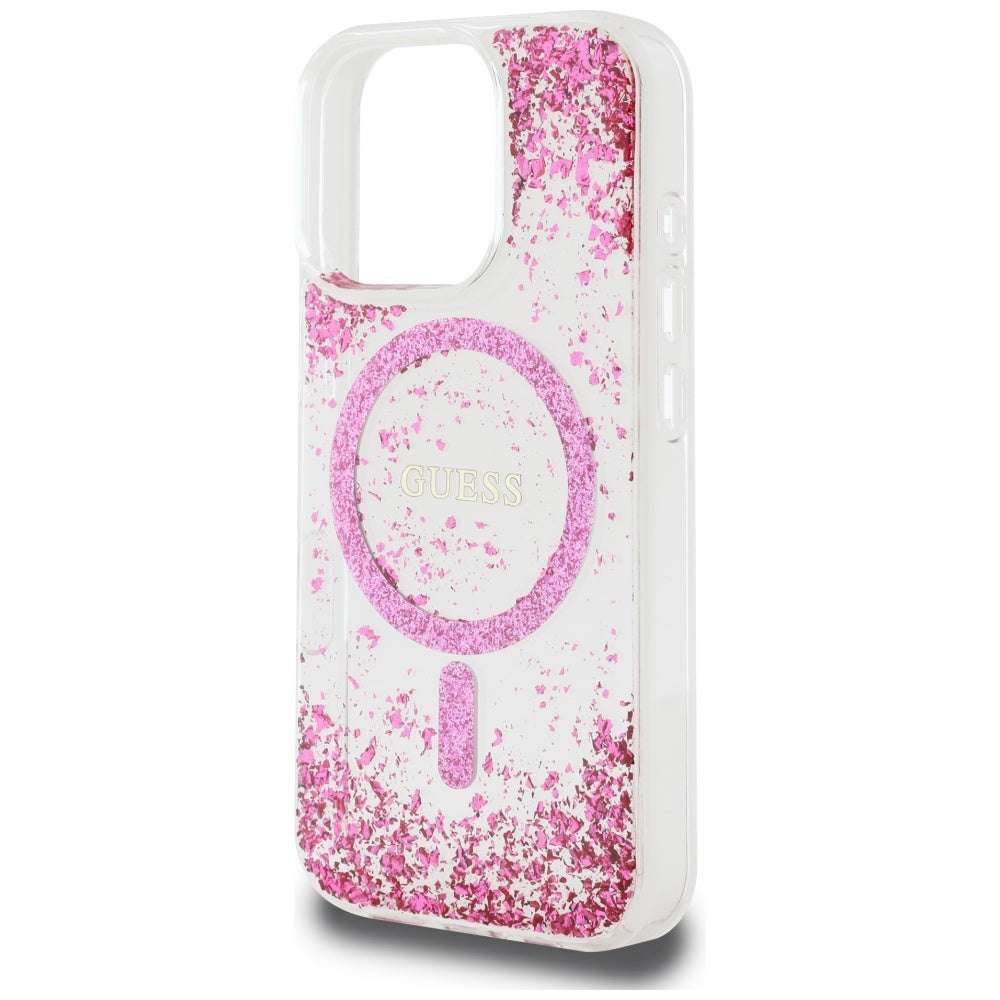 Husa originala Guess iPhone 16 Pro Hardcase Resin Bottom Glitter MagSafe, roz
