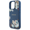 Husa iPhone 16 Pro Guess Grained Flowers MagSafe, albastru