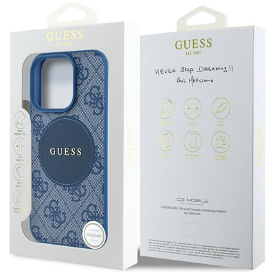 Husa iPhone 16 Pro Guess 4G Circle Classic Logo MagSafe, albastru