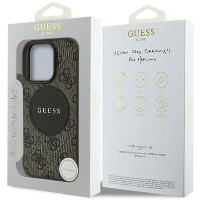 Husa iPhone 16 Pro Guess 4G Circle Classic Logo MagSafe, maro