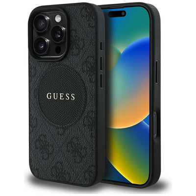 Husa iPhone 16 Pro Guess 4G Circle Classic Logo MagSafe, negru