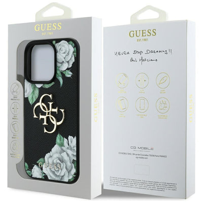 Husa originala Guess iPhone 16 Pro Hardcase 4G Grained Roses Big Logo, negru