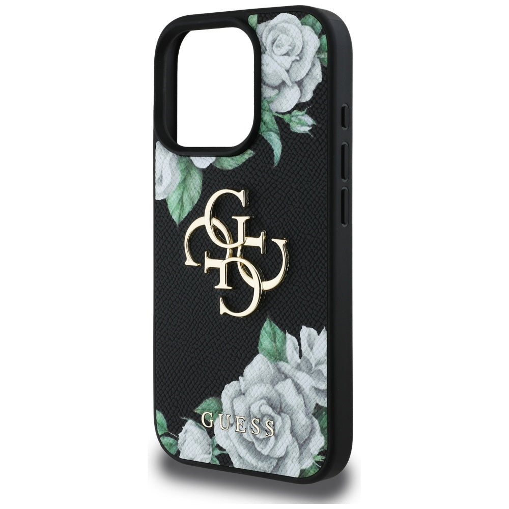 Husa originala Guess iPhone 16 Pro Hardcase 4G Grained Roses Big Logo, negru
