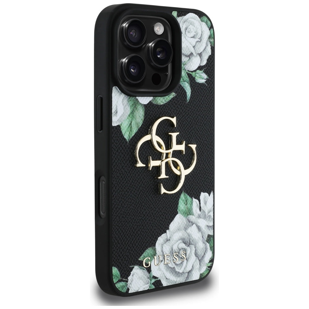 Husa originala Guess iPhone 16 Pro Hardcase 4G Grained Roses Big Logo, negru