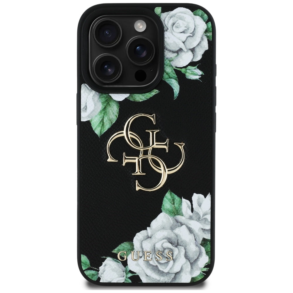 Husa originala Guess iPhone 16 Pro Hardcase 4G Grained Roses Big Logo, negru