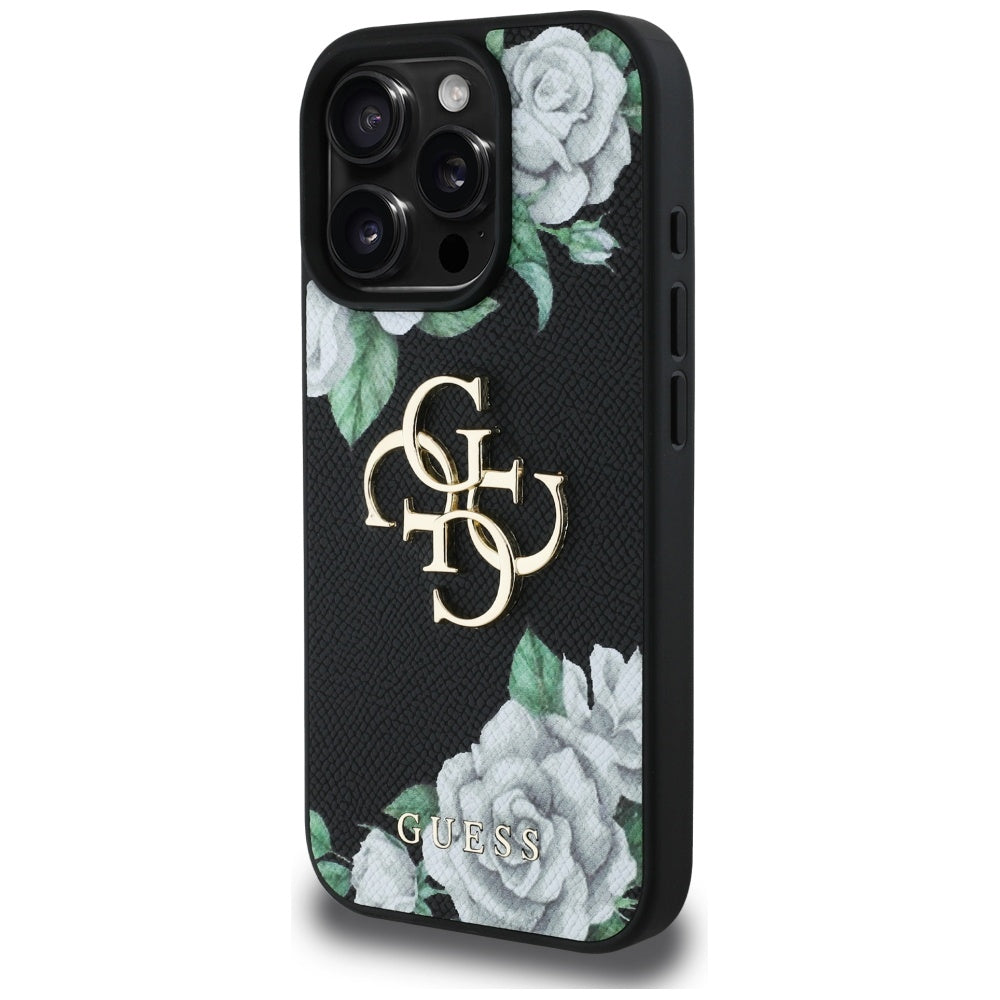 Husa originala Guess iPhone 16 Pro Hardcase 4G Grained Roses Big Logo, negru