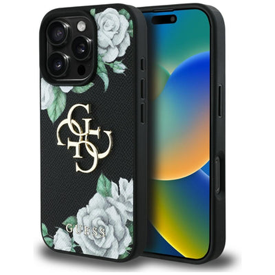 Husa originala Guess iPhone 16 Pro Hardcase 4G Grained Roses Big Logo, negru