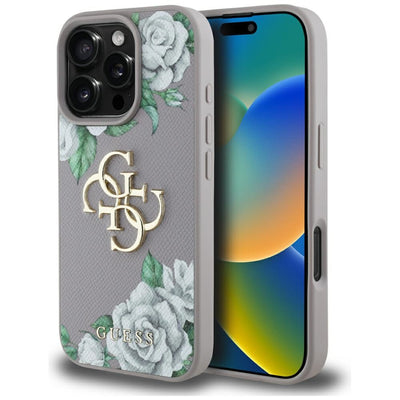 Husa originala Guess iPhone 16 Pro Hardcase 4G Grained Roses Big Logo, mov
