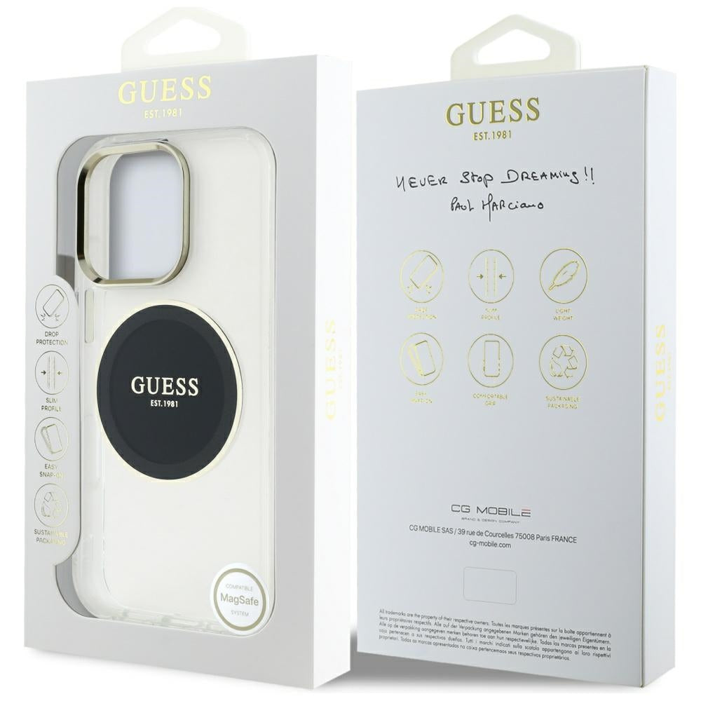 Husa iPhone 16 Pro originala Guess IML Metal Colored Circle MagSafe, negru