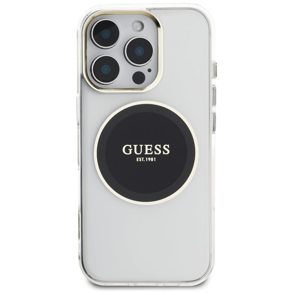 Husa iPhone 16 Pro originala Guess IML Metal Colored Circle MagSafe, negru
