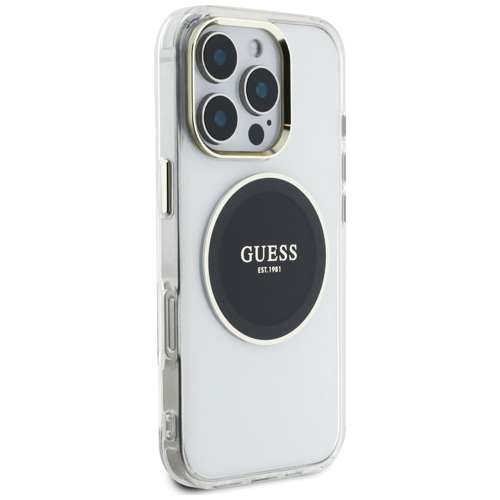 Husa iPhone 16 Pro originala Guess IML Metal Colored Circle MagSafe, negru