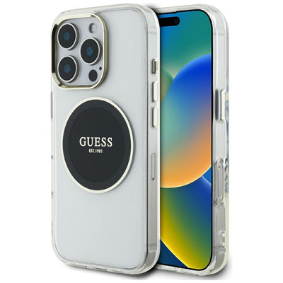 Husa iPhone 16 Pro originala Guess IML Metal Colored Circle MagSafe, negru