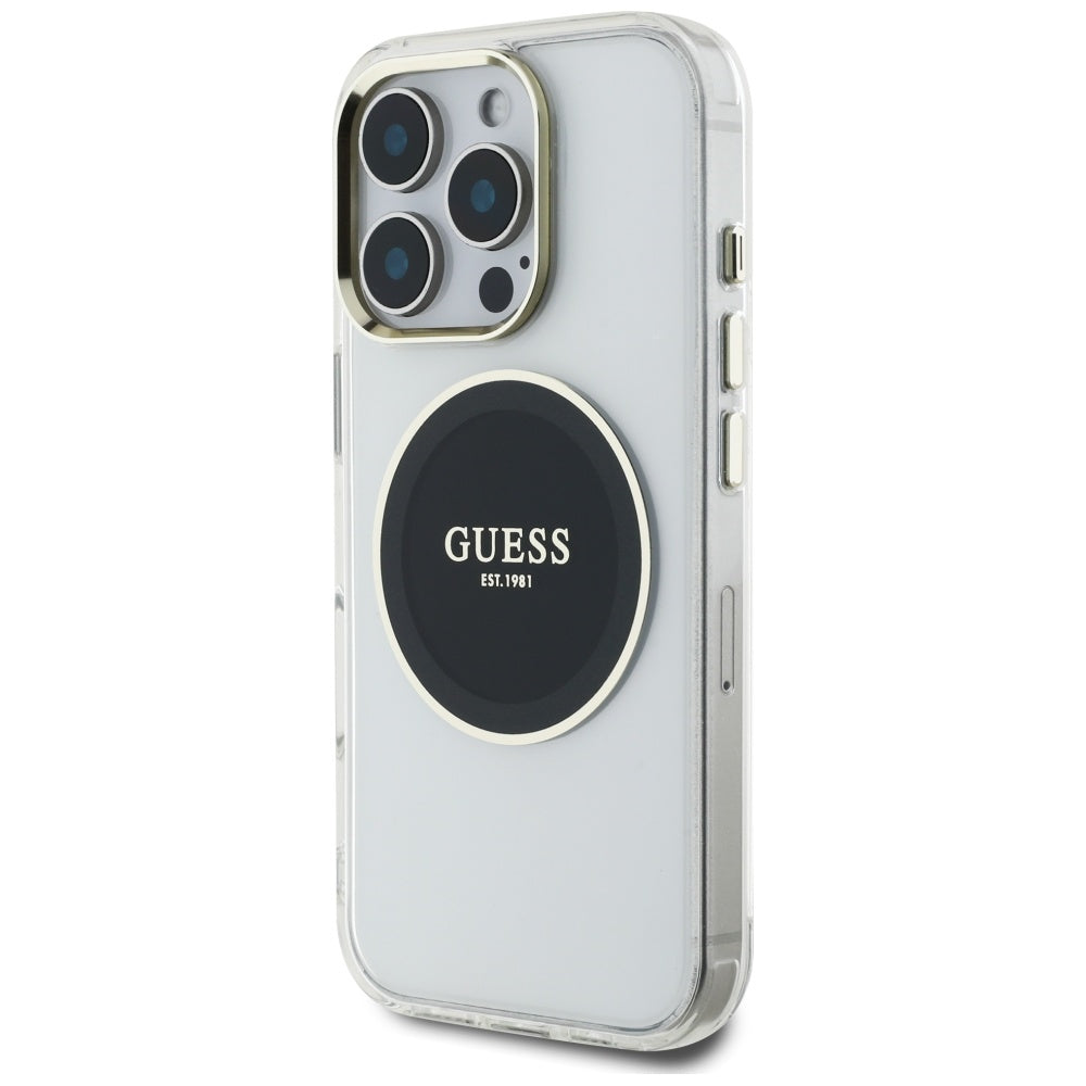 Husa iPhone 16 Pro originala Guess IML Metal Colored Circle MagSafe, negru