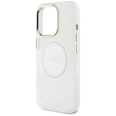 Husa iPhone 16 Pro originala Guess IML Metal Colored Circle MagSafe, alb