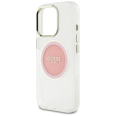 Husa iPhone 16 Pro originala Guess IML Metal Colored Circle MagSafe, roz