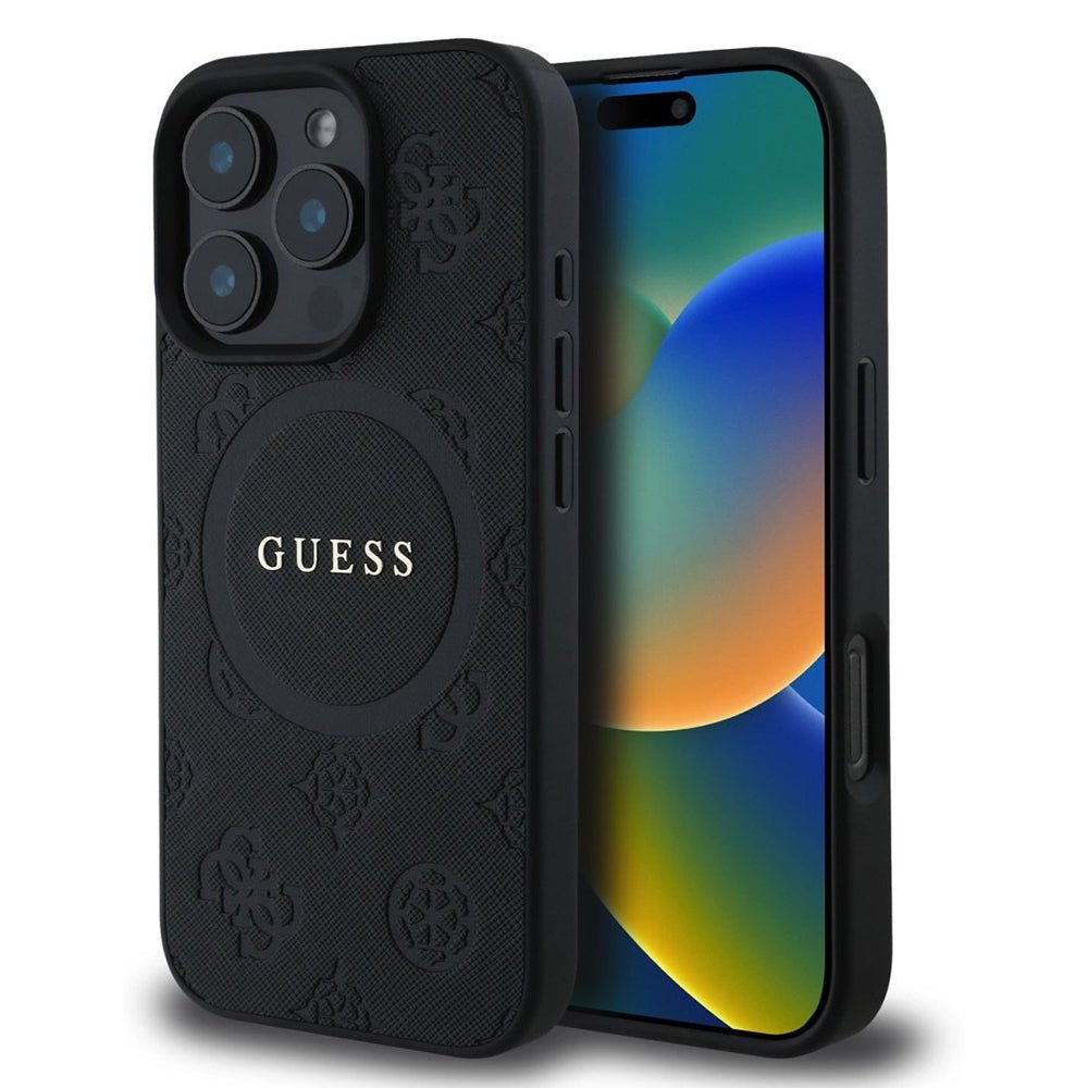 Husa Guess iPhone 16 Pro Max Saffiano Peony Classic Logo MagSafe , negru - Skin Mobile