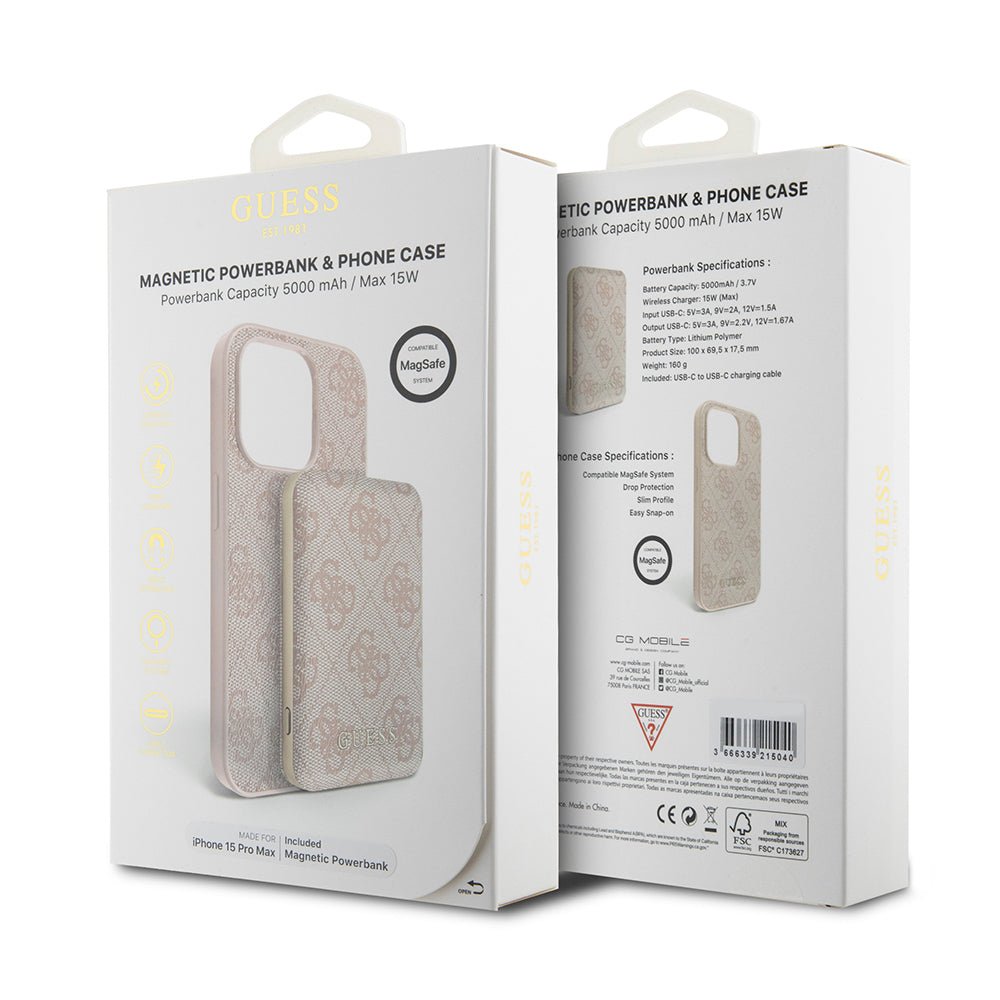 Husa iPhone 15 Pro Max Guess Hardcase Powerbank MagSafe, roz - Skin Mobile